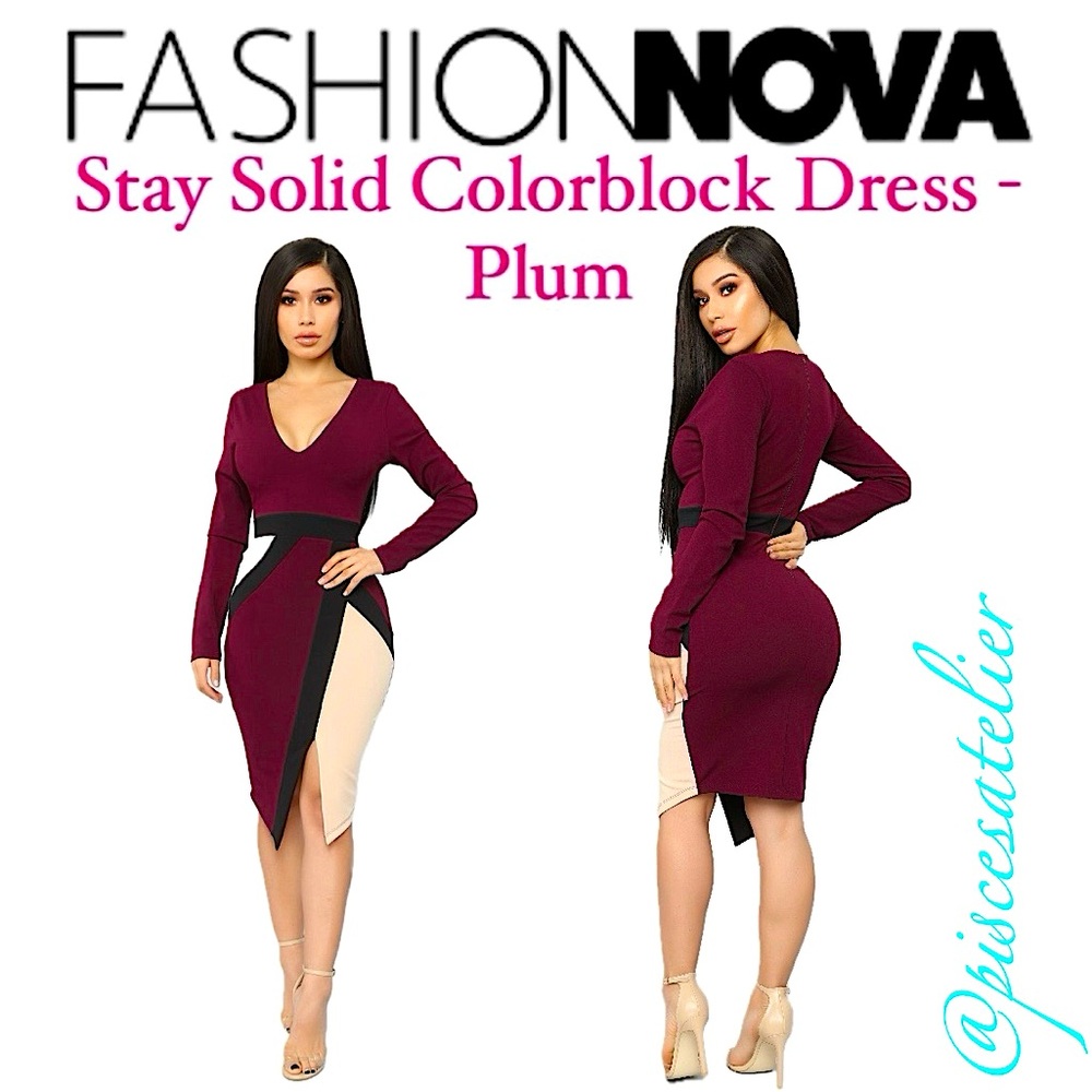 Fashion Nova Stay Solid Color Block Bodycon Dress in Plum, Women’s Size XS.